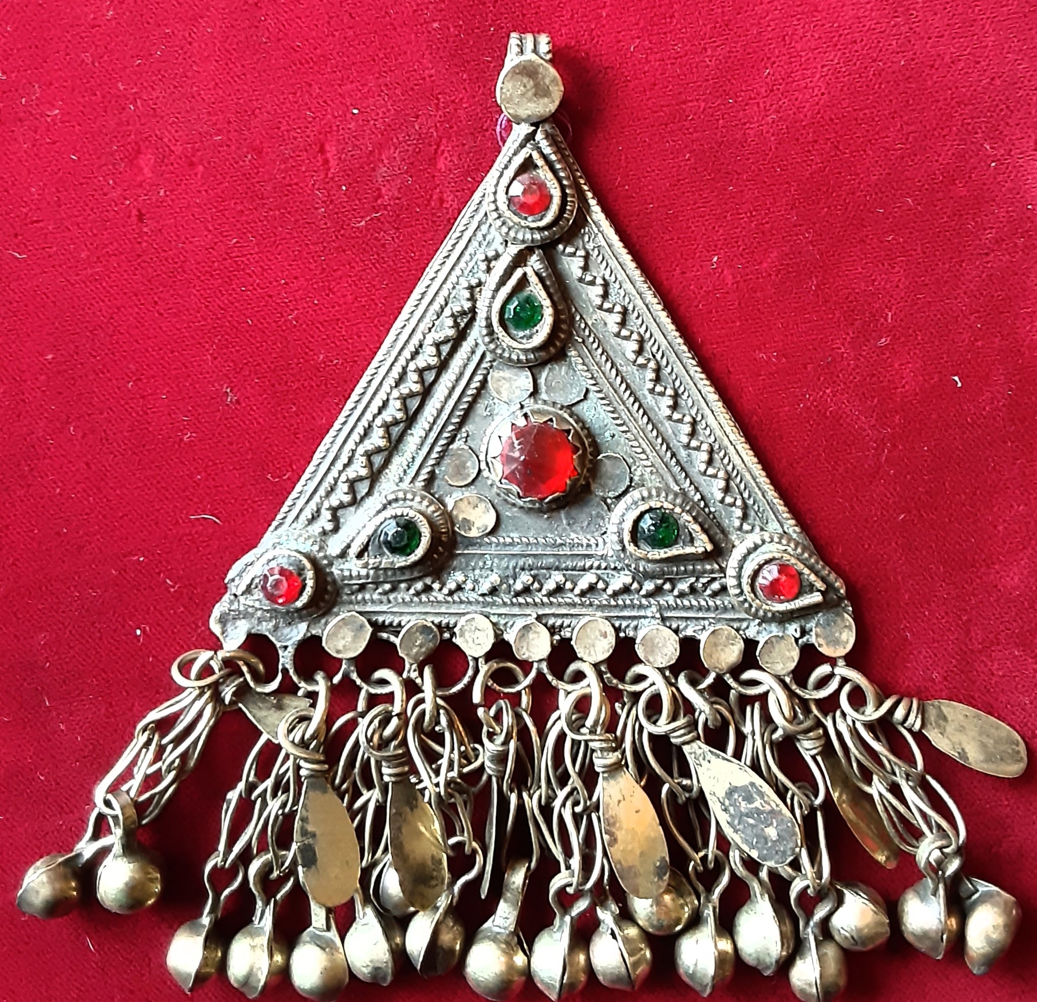 Vintage Tribal Afghanistan Piece ~ Medium Triangle Pendant with Bells