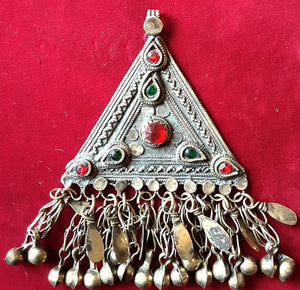 Vintage Tribal Afghanistan Piece ~ Medium Triangle Pendant with Bells