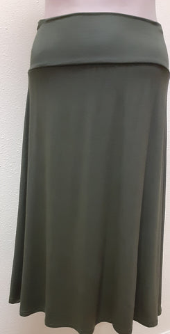 Rayon Knit Skirt - Knee Length - Olive Green