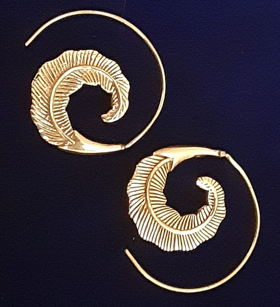 Spiral Brass Earrings from India ~ Feathers