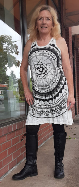 Cotton Tank Dress ~ Om Mandala in White