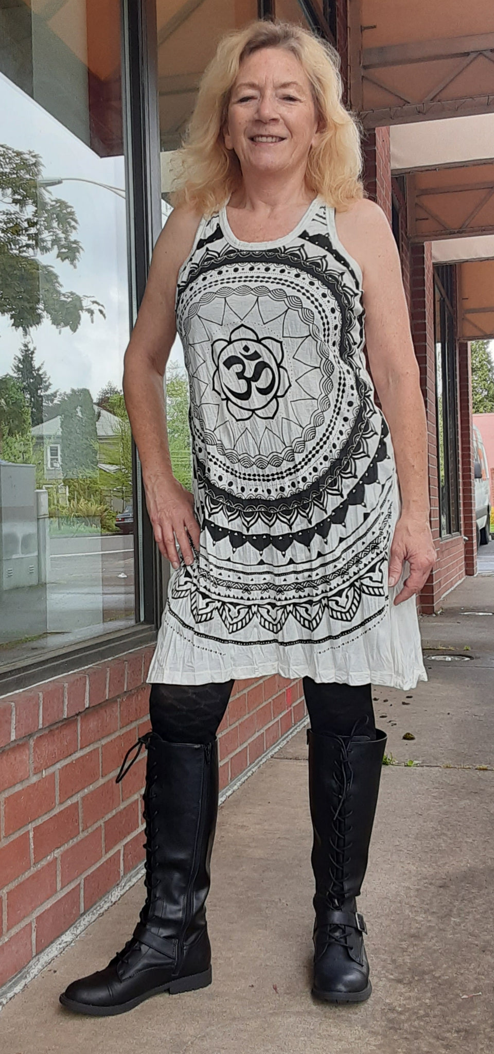 Cotton Tank Dress ~ Om Mandala in White