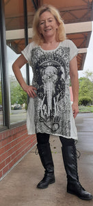 Cotton Tee Shirt Dress ~ Elephant Print in White