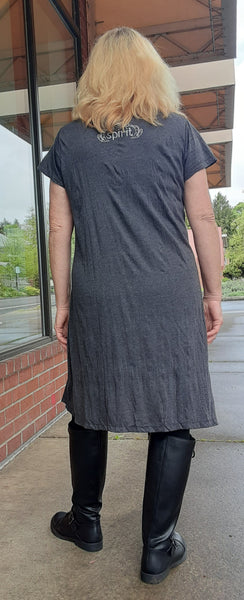Cotton Tee Shirt Dress ~ Lotus Om Design in Charcoal Gray