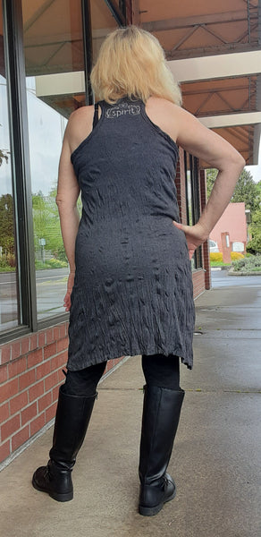 Cotton Tank Dress ~ Ganeshe Elephant Print in Charcoal Gray