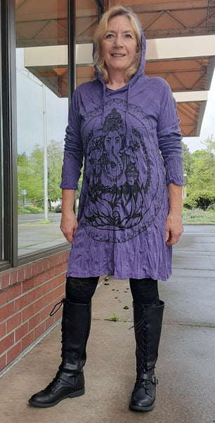 Cotton Hoodie Dress - Purple - Ganeshe