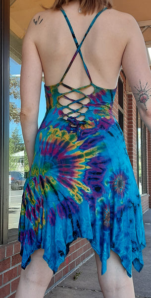 Lace Back Tie-Dye Dress - Turquoise!