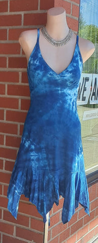 Lace Back Tie-Dye Dress ~ Indigo & White