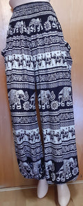 Harem Pants with Ruched Waist - Black Elephants