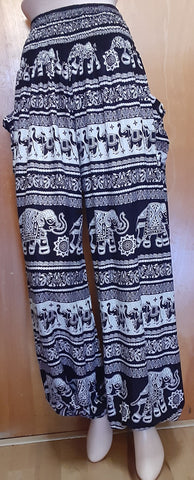 Harem Pants with Ruched Waist - Black Elephants