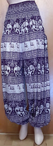 Harem Pants with Ruched Waist - Purple Elephants