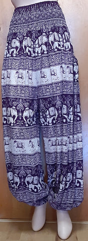 Harem Pants with Ruched Waist - Purple Elephants
