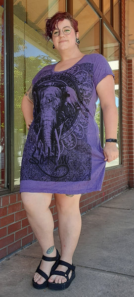 Cotton Tee Shirt Dress ~ Elephant Print in Purple