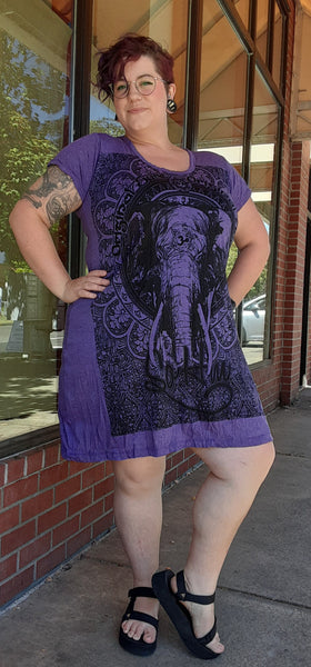 Cotton Tee Shirt Dress ~ Elephant Print in Purple