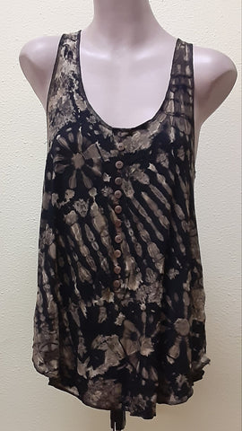 Tie-Dye Racer Back Tank - Black & Brown