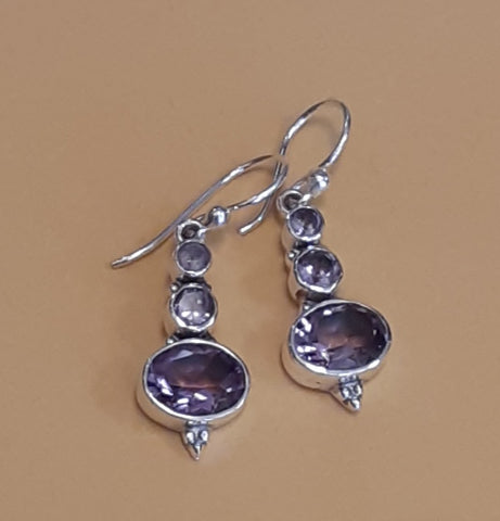 Sterling Silver Earrings - Multi Amethyst Drops