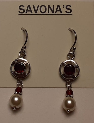 Sterling Silver Earrings - Garnets & Pearls