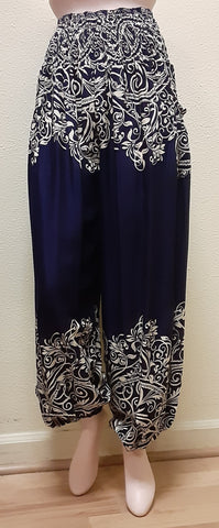 Harem Pants - Swirly Pattern - Navy Blue