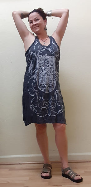 Cotton Tank Dress - Hamsa in Charcoal Gray