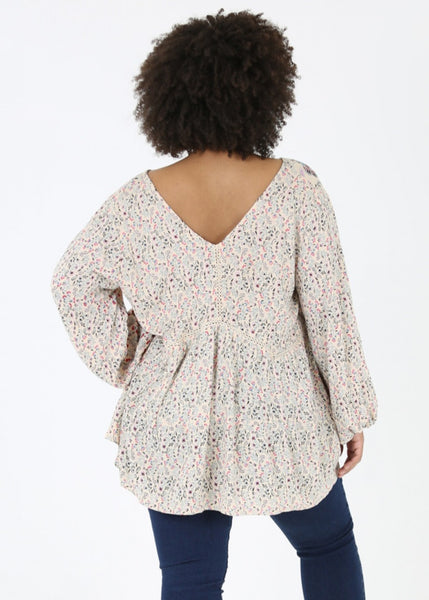 * SALE * Plus Size -  Cream Floral Blouse