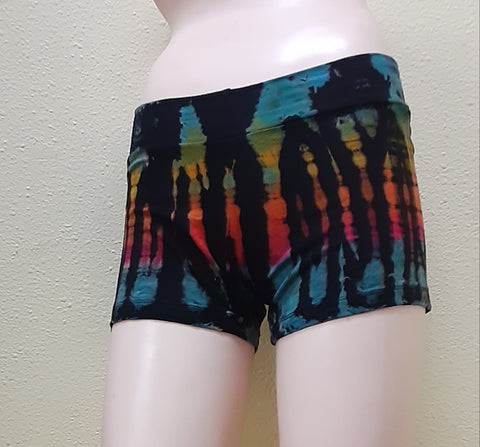 Booty Shorts - Tie-dye - Black Rainbow Stripes