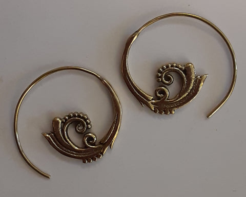 Spiral Brass Earrings from India - Small Waves