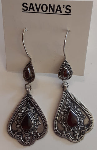 Tribal Earrings from Afghanistan - Dark Carnelian