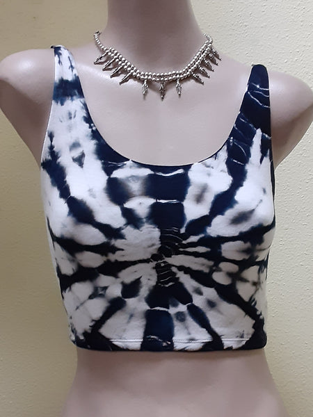 Cage Back Crop Top - Tie-dye - White & Black