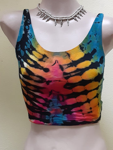 Cage Back Crop Top - Tie-dye - Black Rainbow