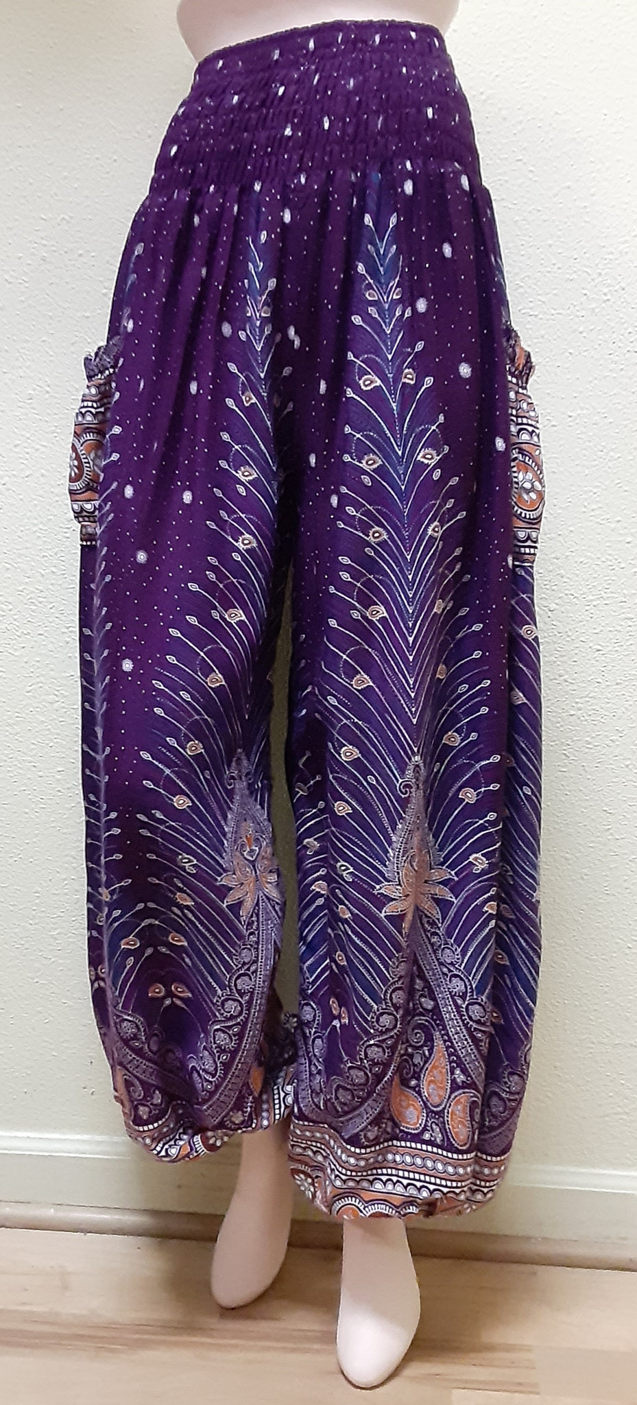 Harem Pants - Peacock Print - Purple