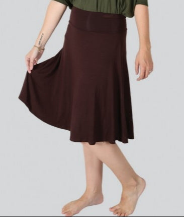 Rayon Knit Skirt - Knee Length - Brown