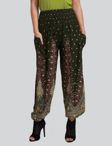 Harem Pants - Peacock Print - Black