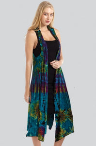 Tie-dye Long Vest - Turquoise