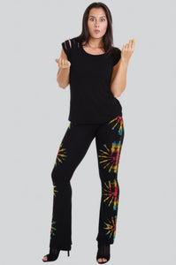 Black Pants with Tie-dye Starbursts