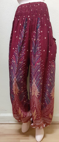 Harem Pants - Peacock Print - Red