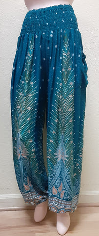 Harem Pants - Peacock Print - Teal