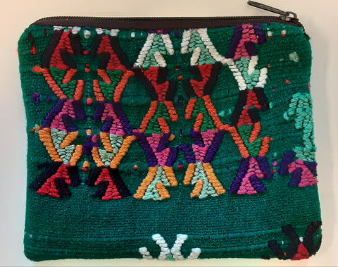 Guatemalan Embroidered Pouch ~ Medium - Green