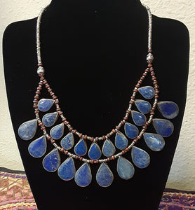 Traditional Necklace from Afghanistan ~ 2 Rows of Real Lapis Drops