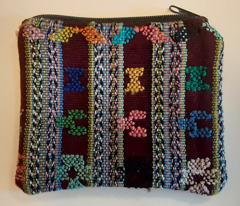 Guatemalan Embroidered Pouch ~ Medium - Burgundy