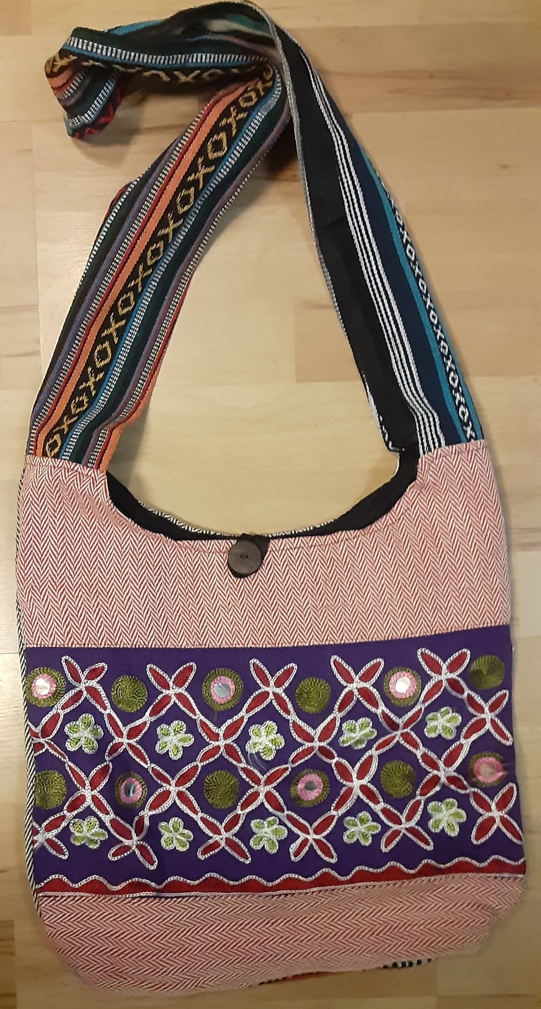 Embroidered Sling Bag ~ Purple & Rust