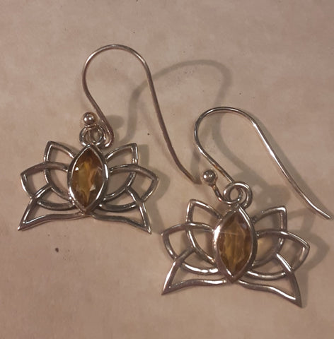Citrine & Sterling Silver Earrings ~ Lotus Flowers
