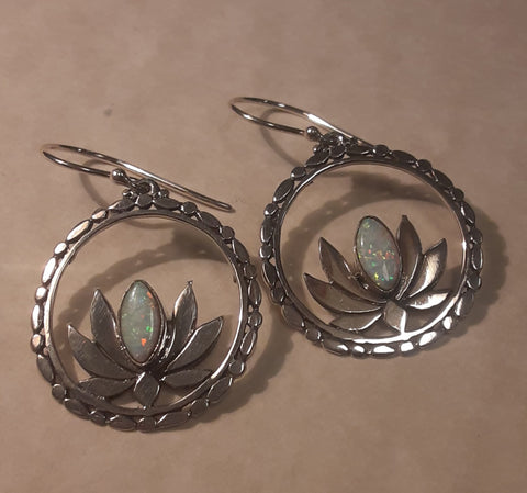 Opal & Sterling Silver Earrings ~ Lotus Flowers