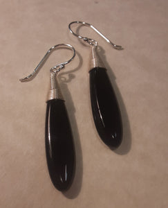 Sterling Silver Earrings ~ Wrapped Onyx