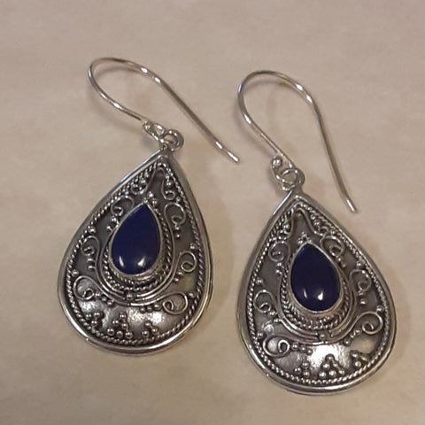 Lapis & Sterling Silver Earrings ~ Tear Drops