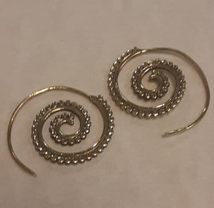 Spiral Brass Earrings from India ~ Small Dots