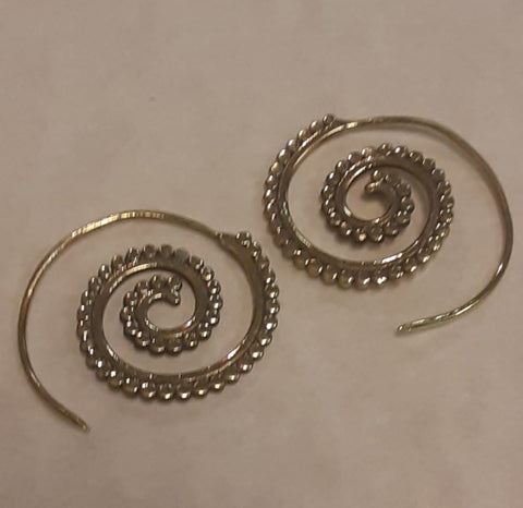 Spiral Brass Earrings from India ~ Small Dots