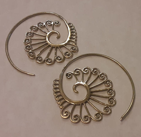 Spiral Brass Earrings from India ~ Peacock Tails