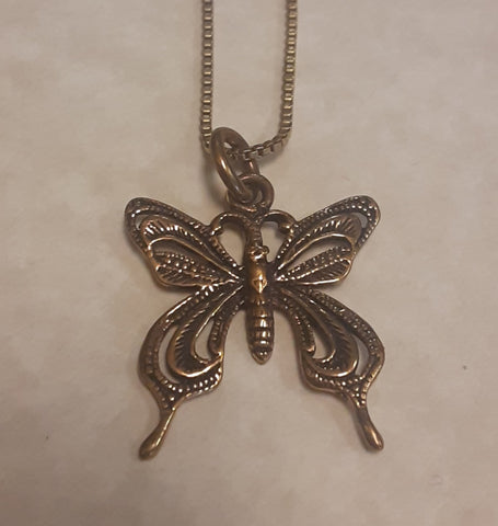 Brass Butterfly Pendant with Chain