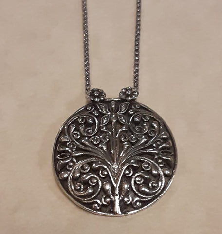 Sterling Silver Pendant  ~ Round Floral