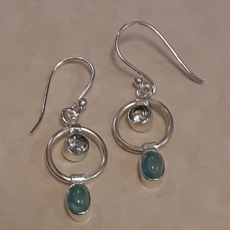 Sterling Silver Earrings ~ Chalcedony Circles